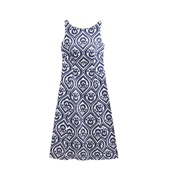 Boden Slash Neck Midi Dress Navy Geo Cascade Size 6R - Picture 5 of 6